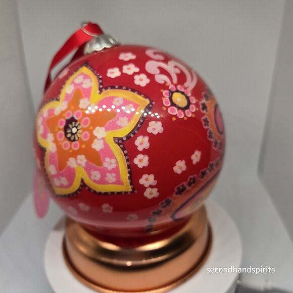 Vera Bradley Raspberry Fizz Glass Ball Ornament Christmas W Box - Picture 5 of 9